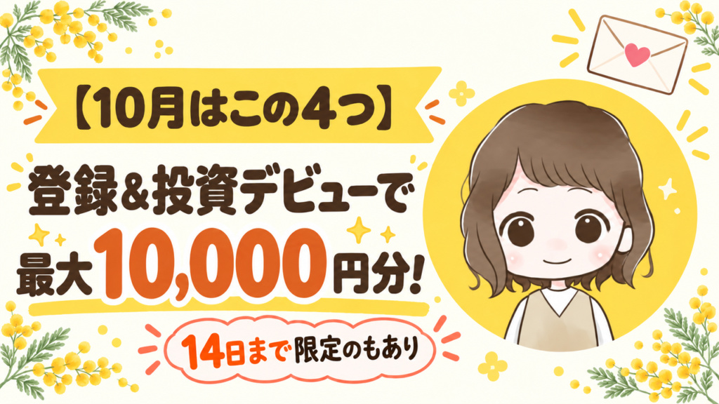 10月はこの4つ 登録＆投資デビューで最大10,000円分 14日まで限定のもあり